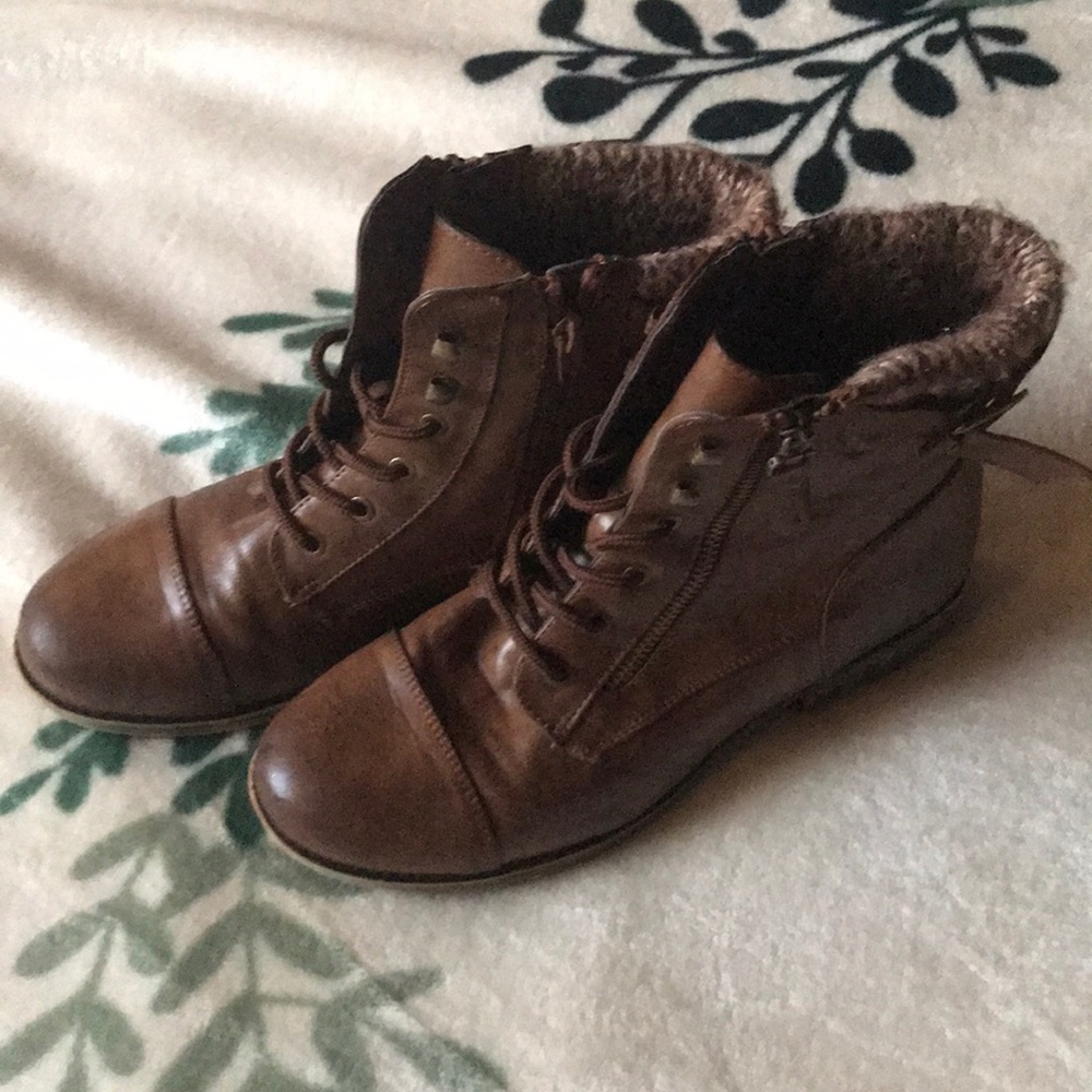 Brown leather ankle boots.
